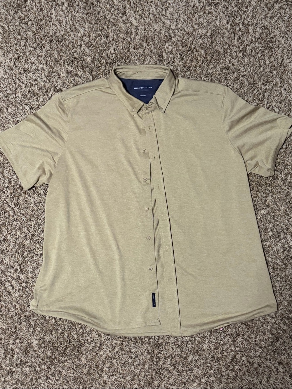 Report Collection Light Beige Short-Sleeve Button-Down Shirt